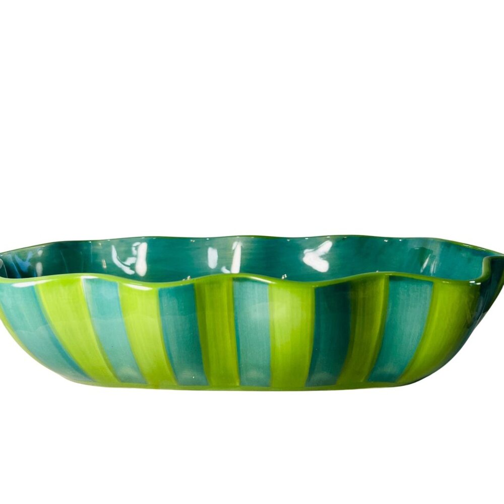 Gail‎ Pittman Striped Ceramic Serving Bowl Blue & Green Southern Living Provence